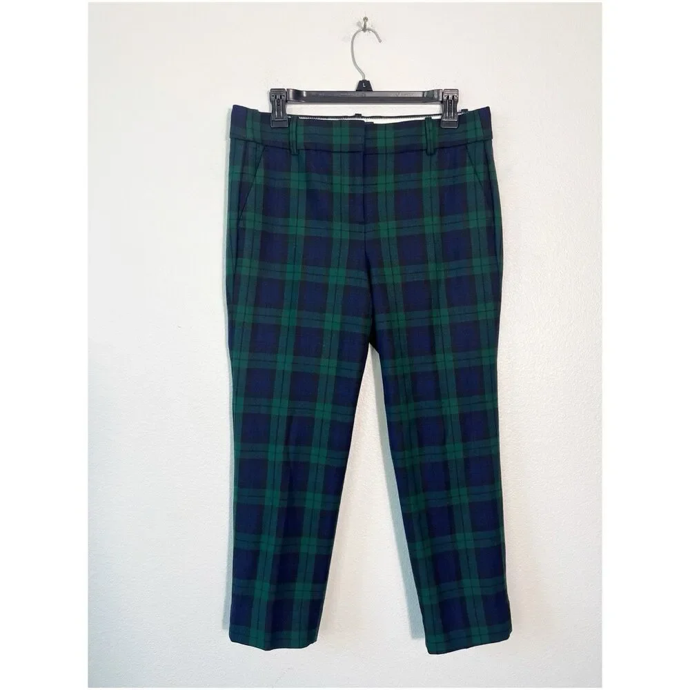 J.Crew Cameron Slim Crop Pants in Black Watch Tartan Stretch Wool Size 10P NEW